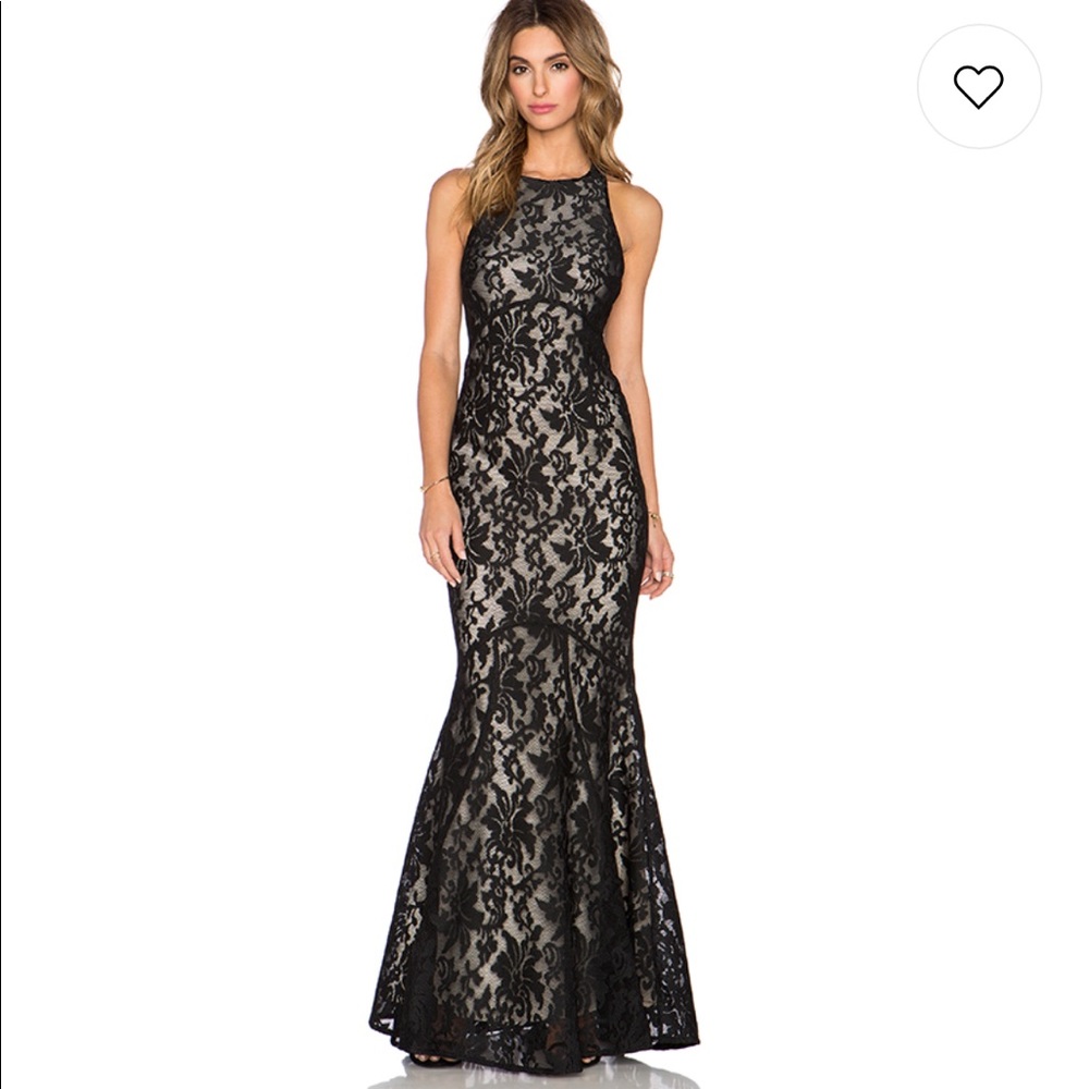 Jarlo Black Lace Low Back, High Neck Mermaid Gown